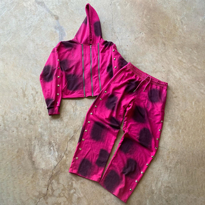 Survêtements évasés Survêtement avec fermeture éclair et lavage à l'acide pour hommes Ensemble survêtement et sweat à capuche évasés lavés à l'acide imprimés à tarif de gros personnalisés - Product Image 4