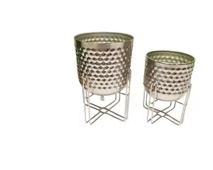 Ensemble élégant de 2 supports de jardinière en métal argenté et chromé pour décoration de jardin de salon intérieur support de pot de jardinière à usage domestique - Product Image 3