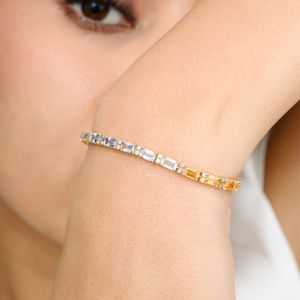 Usine personnalisée en gros 18k or jaune massif 100% naturel taille baguette multi pierres précieuses et diamant Bracelet de tennis pour les femmes - Product Image 2