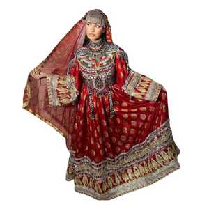 Vestido afgano Kuchi hecho a mano de la mejor calidad, tela de algodón acampanada hasta el suelo con bordado, técnicas teñidas lisas - Product Image 1