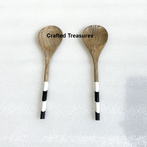 Trending Products 2025 New Arrivals Wood Resin Spoon Fork Salad <b>Servers</b> 2 Pieces Set Food Grade Eco Friendly Wood Salad <b>Server</b> - Product Image 1