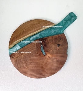 Tabla de cortar de queso de madera de acacia y resina azul con mango Tabla de cortar de buena calidad Tabla de cortar de resina y madera - Product Image 1
