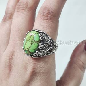Anillo de exportación para hombre, cobre verde Natural, piedra preciosa turquesa, anillo de piedra natal de diciembre, joyería de fiesta árabe, anillo de Plata de Ley 925 - Product Image 2