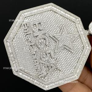 Pendentif avec logo Moissanite personnalisé, Pendentif avec logo personnalisé Moissanite VVS, Pendentif Moissanite personnalisé, Pendentif Moissanite Hip Hop en argent - Product Image 4