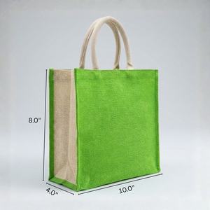 Sac fourre-tout en jute vert Priglob Exim, couleur unie, ouverture supérieure, style preppy, décoration lettres, sac de plage, de voyage, de shopping quotidien - Product Image 2