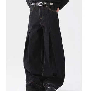 กางเกงยีนส์ทรงแบ็กกี้เอวกลางผ้าโพลีเอสเตอร์ 100% น้ำหนัก 14 ออนซ์ สำหรับผู้ชาย คุณภาพสูง ลายดอกไม้/สีพื้น สไตล์วินเทจ เย็บสองชั้น ทรงตรงแบบดิบ - Product Image 6