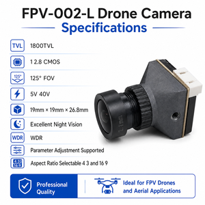 Cámara FPV 002 L para Drones Industriales, 1800TVL, 1/2/8 CMOS, WDR, Baja Iluminación, Baja Latencia, 125 Grados de Campo de Visión, 5V 40V - Product Image 3