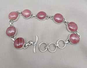 Bracelet en argent sterling 925 avec rhodochrosite, pierre précieuse rose faite à la main pour femmes, bijoux ethniques bohèmes artisanaux, mode - Product Image 2