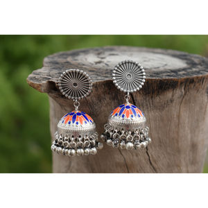 Meenakari ghungro jhumka-pendientes de plata hechos a mano con forma de aro antiguo, para niñas y mujeres - Product Image 2
