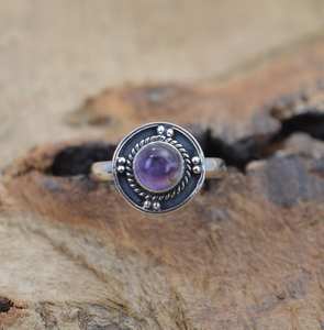 Bague en améthyste, argent sterling 925, pierre précieuse violette, ronde et délicate, cadeau pour petite amie - Product Image 3