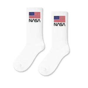 NASA Customizable Logo Printed <b>White</b> Tennis <b>Socks</b> for <b>Men</b> Women Embroidered Classic Style Anti-Bacterial Digital for Autumn - Product Image 1