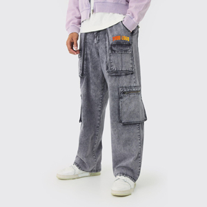 Jeans droits pour hommes tendance et personnalisés avec lavage vintage, poches cargo, tissu respirant, style hip-hop, coupe luxueuse - Product Image 1