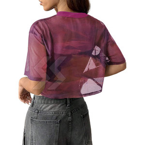 <b>Top</b> Quality Solid Color <b>Women</b> <b>Mesh</b> Boxy T-Shirts Breathable Lightweight Cotton T-Shirt For <b>Women</b> - Product Image 2