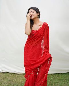 Robe pakistanaise de haute qualité pour adultes pour les fêtes Dernier créateur pur coton Georgette tissage Sari avec Salwar Lehenga Choli - Product Image 2