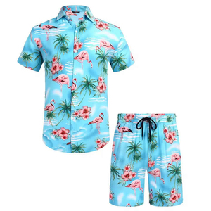 Nuevo estilo personalizado rayón tejido floral para hombre a juego de dos piezas Hawaiano playa conjuntos Impresión digital camisa y pantalones cortos conjunto servicio OEM - Product Image 5