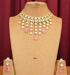 Fashionable Best Quality Designer Gold Plated Stones Look <b>Necklace</b> <b>Set</b> With Earrings Tikka Women <b>Wedding</b> Wear Collection - Product Image 2