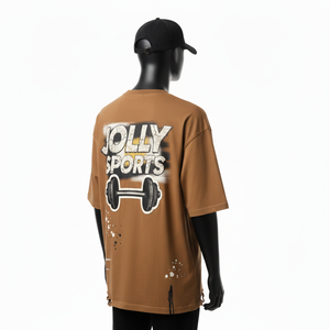 T-shirt ample pour homme en jersey de coton premium 220 GSM, couleur marron, toucher doux, impression sérigraphique, logo personnalisé - Product Image 5