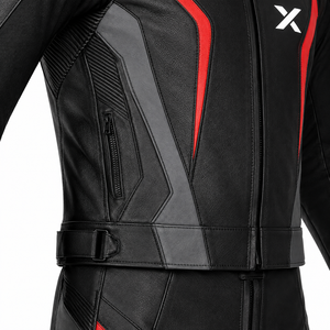 X Racing Two-Piece Leather Motorcycle <b>Suit</b> | Black <b>Red</b> Gray | X Logo | OEM ODM Manufacturer | Premium Design | Racing Wear - Product Image 4