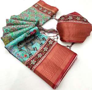 Indian Ethnic Wear Pure Dola Warm <b>Silk</b> Saree with Antique Jari Work Saree with Blouse Pieces for Women Wear Saree - Product Image 2