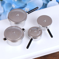 Nouvel ensemble de 4 ustensiles de cuisine miniatures, accessoires pour maison de poupée, mini poêle en métal, modèle de jouet de cuisine