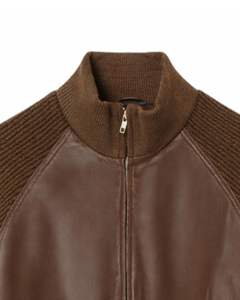 Veste zippée en simili cuir marron de qualité supérieure pour homme, col côtelé, vêtement d'extérieur décontracté pour l'hiver, manteau élégant et tendance, vêtements pour homme - Product Image 6