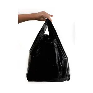 T-Shirt Bag Supermarket Black Plastic Trash Bags Custom Packaging Bag With Handle Customized Packing Made in Vietnam Manufacture