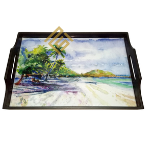 Décoration d'intérieur thème artistique dernière conception plateau de service rond en bois de haute qualité avec format de corde cadeau de vacances de noël standard supérieur - Product Image 3