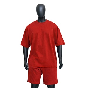 Ensemble de vêtements d'été pour homme avec logo personnalisé, style vintage, short et t-shirt en coton tricoté à rayures contrastées - Product Image 1