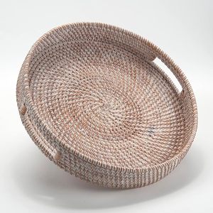 Handmade Attractive Round Rattan Serving <b>Tray</b> <b>Table</b> Elegant Decorative Food Storage Platter With Handles for Kitchen & Bathroom - Product Image 6