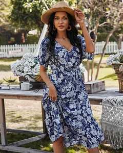 2023 Maxi vestido para mujer atractivo estampado de leopardo hasta la rodilla estilo bohemio media manga dulce verano vacaciones Look 100% algodón - Product Image 3