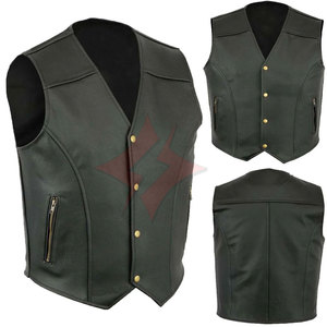 Gilet de motard en cuir pour hommes, veste classique sans manches pour motocyclette, gilet d'équitation pour club, fermeture à bouton avant, poche zippée vintage - Product Image 1