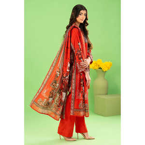 Conjunto de 3 piezas de salwar kameez de algodón khaddar estampado con dupatta de zari pesado, ropa paquistaní para festivales WNS-52043 - Product Image 4