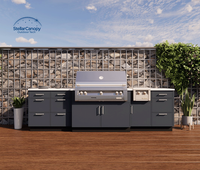 Ensemble de meubles de cuisine extérieure modulaire moderne 2025 en acier inoxydable avec portes vitrées, résistant à l'eau et au feu, avec évier et robinet pour salle à manger