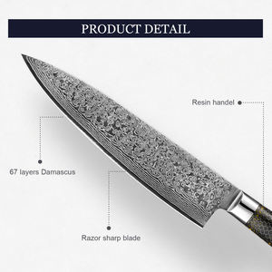 Cuchillos de cocina de acero de Damasco personalizados al por mayor hoja fija profesional de acero de Damasco con servicio OEM ODM precio de fábrica - Product Image 3