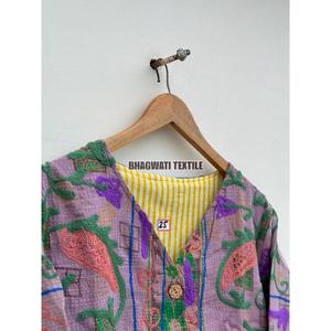 Kantha Suzani abrigo largo de invierno para mujer estilo bohemio bordado a mano prendas de vestir exteriores de algodón borde crudo impreso transpirable tamaño - Product Image 4
