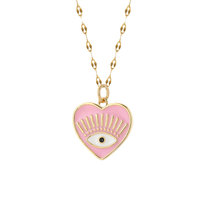 Collier pendentif soleil œil bleu maléfique cœur créatif pour femme, colliers personnalisés avec logo, pendentif en émail couleur or