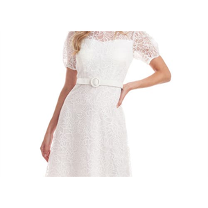 Abito da donna Kay Unger Wynonna bianco con cintura, linea ad A, taglia 2, con vita naturale e dettagli in pizzo effetto illusione - Product Image 2