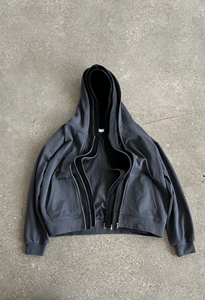 Personnalisé 100% Coton Épaule tombante Vintage Lavé Hommes Boxy Sweat À Capuche Respirant Avec Fermeture Éclair Cropped Boxy Sweat À Capuche Double Zippé pour homme - Product Image 4