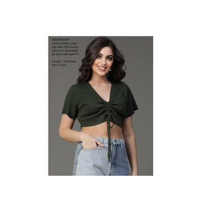 Top de manga acampanada de crepé floral con detalles de botones versátil para estilo informal o formal de moda con logotipo frontal técnicas teñidas lisas - Product Image 1