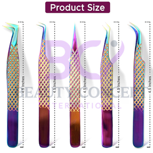 Juego de pinzas de extensión de pestañas de acero inoxidable multicolor con estuche de cuero ecológico, pinzas injertadas - Product Image 2
