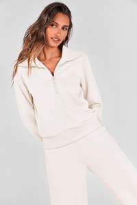 เสื้อกันหนาวซิปครึ่งโอเวอร์ไซส์แบบลำลอง, ชุดวอร์มกางเกงขากว้างปกเสื้อตัวยาว - Product Image 4