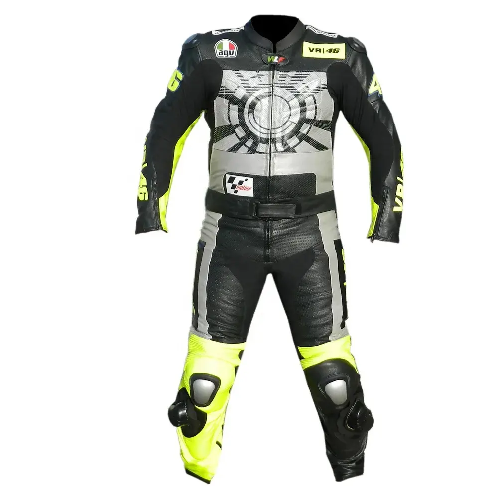 Motorcycle Leather Racing Green Custom Suit Auto OEM Customized Anti Pcs Leather Motorbike Suits Rossi VR Suit 46 MBS-0039