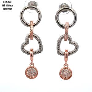 100% 925 Sterling Silver High Quality <b>Heart</b> Round Shaped Minimalist Free Allergy Silver Cz Long <b>Earring</b> - Product Image 1