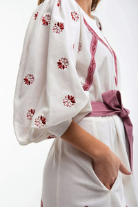 Bordado personalizado nueva llegada vestido Midi de verano de las mujeres de lujo túnicas cortas Floral bordado a mano estilo ucraniano algodón puro - Product Image 3