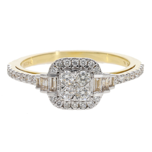 Anillo de Compromiso con Diamantes en Racimo Princesa, Chapado en Rodio sobre Oro de 14K, con Halo de Diamantes Naturales, Diseño Elegante y Atemporal para Mujer - Product Image 1