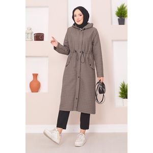 Abrigo Acolchado con Capucha de Visón Oscuro para Invierno, Tejido de Tela - Product Image 1