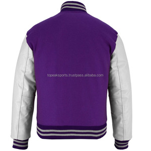 2026 OEM Top Trending <b>Purple</b> Wool With White Leather Sleeves <b>Varsity</b> <b>Jacket</b> For Men's High Quality Low MOQ Heated Winter <b>Jackets</b> - Product Image 2