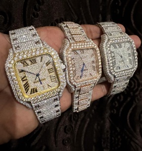นาฬิกาข้อมือผู้ชายสุดหรู สไตล์วินเทจ ประดับเพชรโมอิสซาไนต์ ขอบสแตนเลสสตีลแบบ Iced  สายหนัง  ฝังเพชร VVS  ขนาด 40 มม. กระจกแซฟไฟร์ - Product Image 1