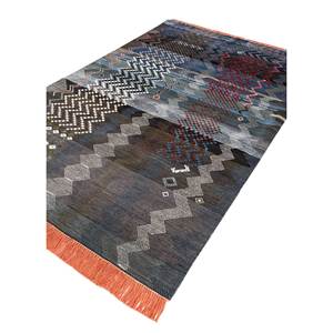 Tapis géométrique noué à la main en laine et soie de bambou Manchaha, 10 mm d'épaisseur, rectangulaire, pour salon, couloir - Les-1830 Gris & Noir - Product Image 2