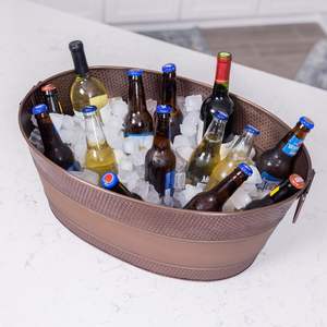 Portable round <b>metal</b> party <b>tub</b> suitable for serving cold drinks desserts and fruits during casual events - Product Image 1